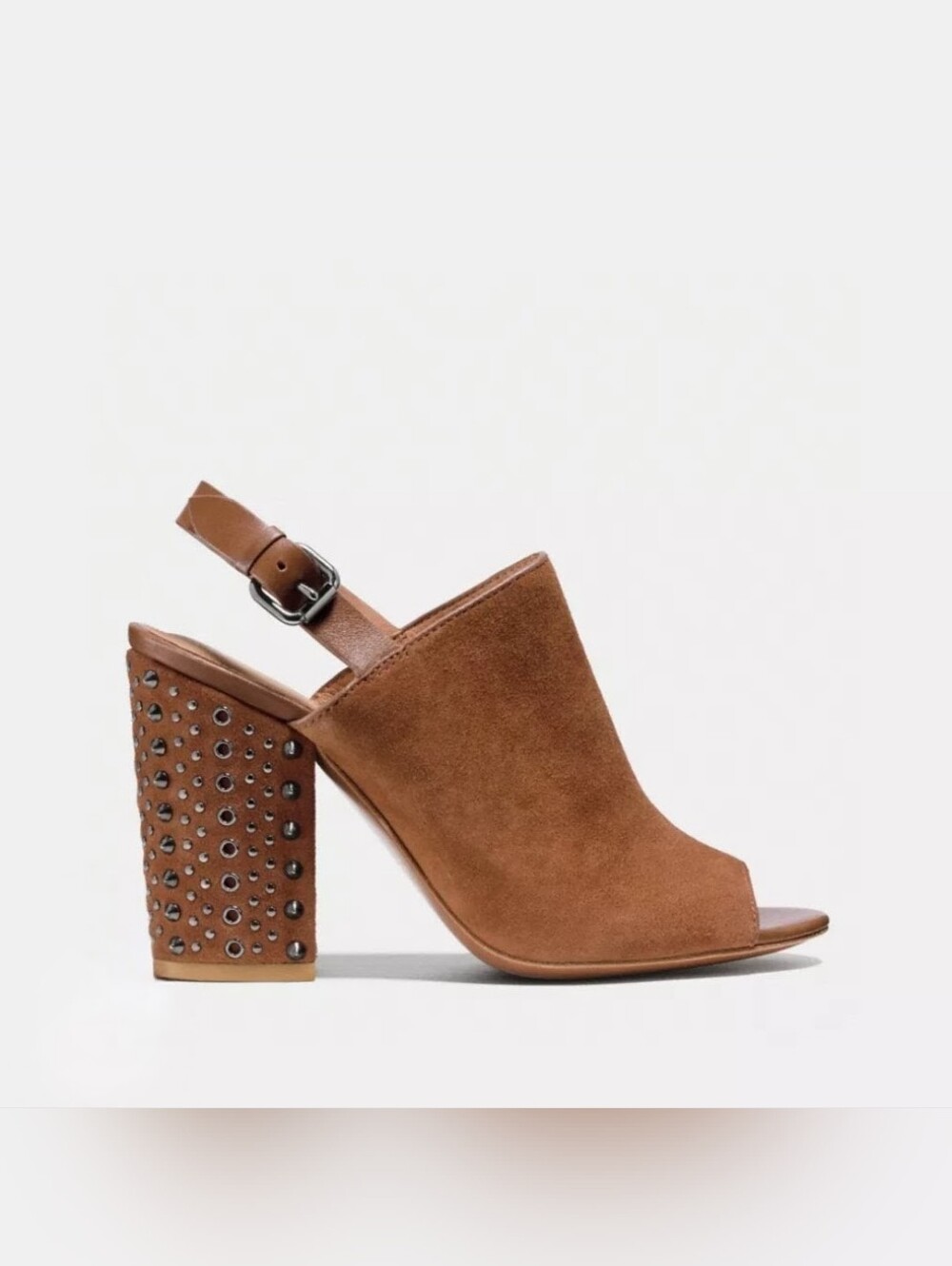 Coach Drew Lux Suede Block Heel Shoes in Saddle Size 8